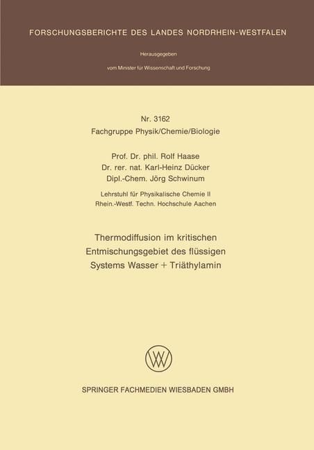 Produktbild: Thermodiffusion im kritischen Entmischungsgebiet des fl&uuml;ssigen Systems Wasser + Tri&auml;thylamin