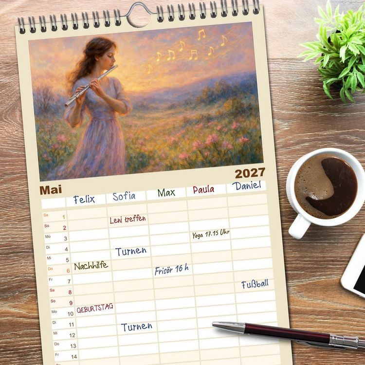 Produktbild: Familienplaner 2027 - Im Zauber der Musik - Romantische Kunstwerke zwischen Klang und Farbe mit 5 Spalten (Wandkalender, 21 x 45 cm) CALVENDO
