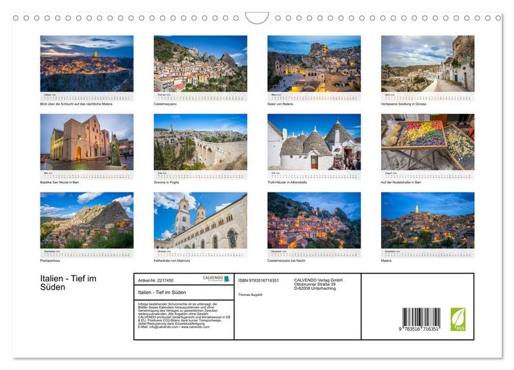 Produktbild: Italien - Tief im S&uuml;den (Wandkalender 2026 DIN A3 quer), CALVENDO Monatskalender