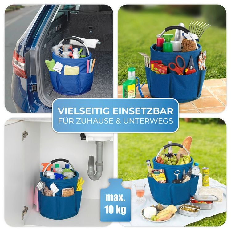 Produktbild: Universal Reinigungs Caddy 16 l, Blau, 2er Set, mit 6 Au&szlig;entaschen f&uuml;r Schw&auml;mme und T&uuml;cher