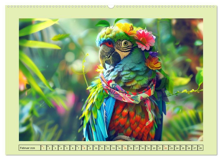 Produktbild: Papageien-Fashion. Farbenfroher Modestil im Dschungel (Wandkalender 2026 DIN A2 quer), CALVENDO Monatskalender