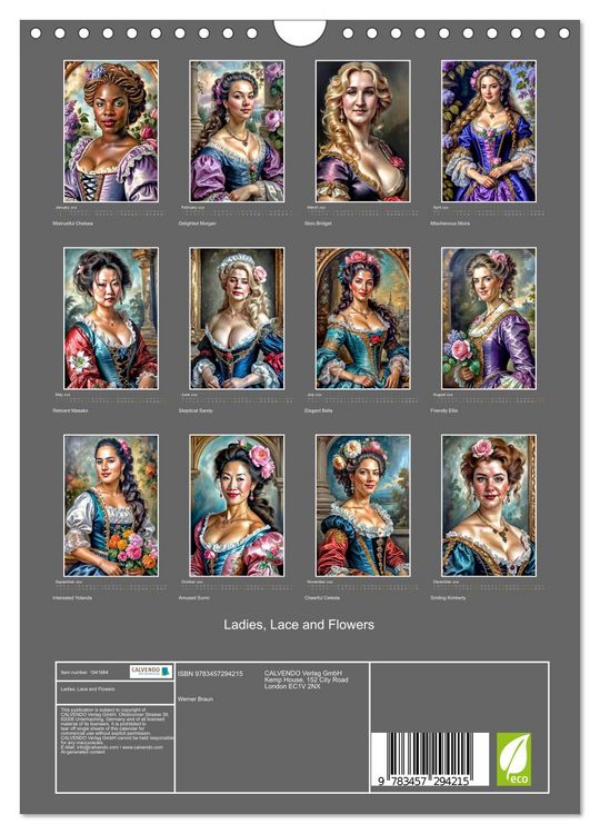 Produktbild: Ladies, Lace and Flowers (Wall Calendar 2026 DIN A4 portrait), CALVENDO 12 Month Wall Calendar