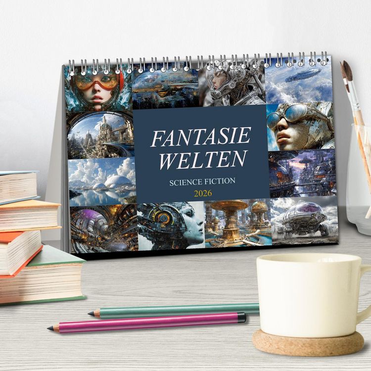 Produktbild: Fantasie Welten - Science Fiction (Tischkalender 2026 DIN A5 quer), CALVENDO Monatskalender