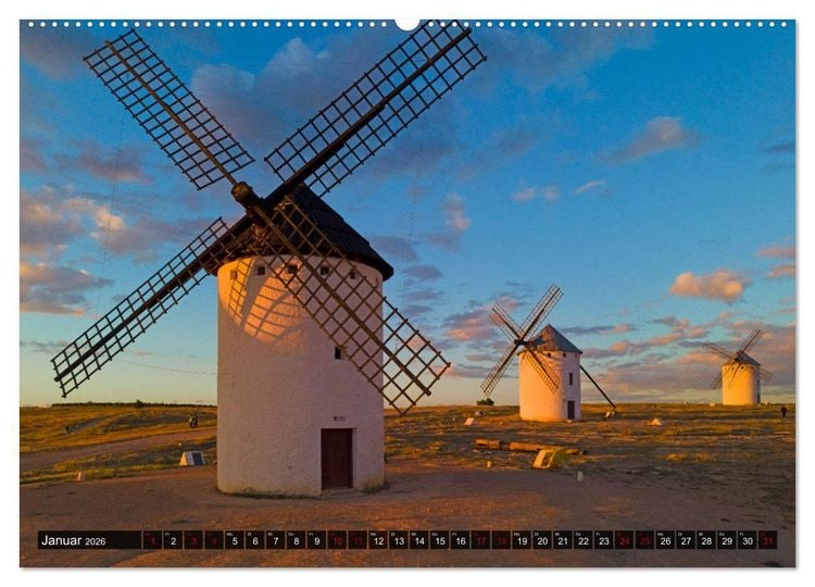 Produktbild: Windm&uuml;hlen in La Mancha (hochwertiger Premium Wandkalender 2026 DIN A2 quer), Kunstdruck in Hochglanz