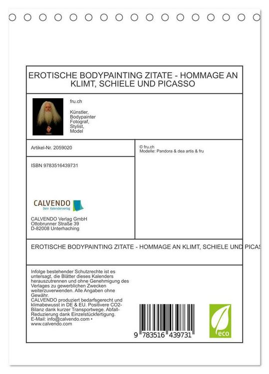 Produktbild: EROTISCHE BODYPAINTING ZITATE - HOMMAGE AN KLIMT, SCHIELE UND PICASSO (Tischkalender 2026 DIN A5 hoch), CALVENDO Monatskalender