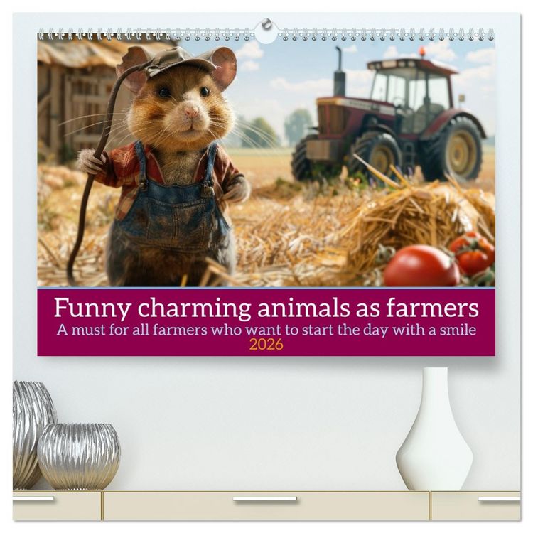 Produktbild: Funny charming animals as farmers (High Quality Premium Wall Calendar 2026 DIN A2 landscape),CALVENDO 12 Month Wall Calendar