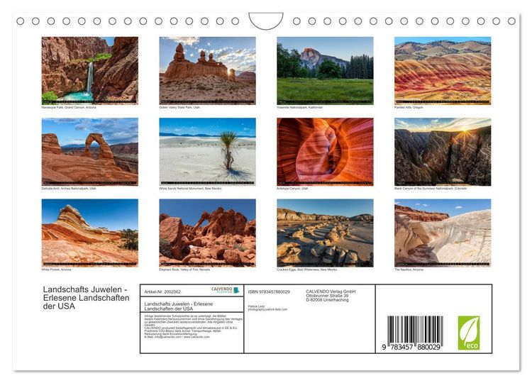 Produktbild: Landschafts Juwelen - Erlesene Landschaften der USA (Wandkalender 2026 DIN A4 quer), CALVENDO Monatskalender