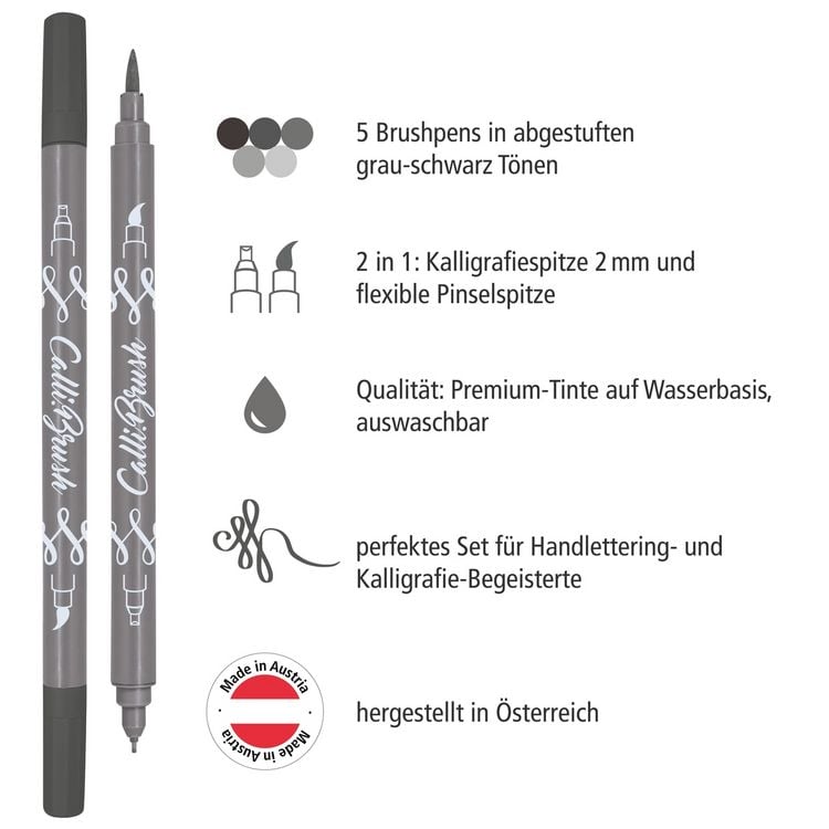 Produktbild: ONLINE Kalligraphiestifte Calli Brush Grey Edition grau 5 St&uuml;ck