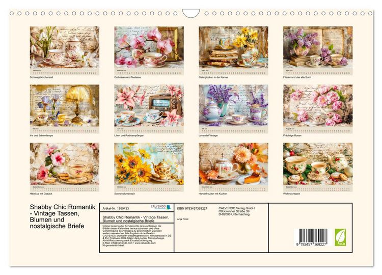 Produktbild: Shabby Chic Romantik - Vintage Tassen, Blumen und nostalgische Briefe (Wandkalender 2026 DIN A3 quer), CALVENDO Monatskalender