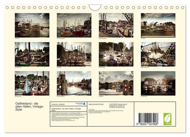 Produktbild: Ostfriesland - die alten H&auml;fen, Vintage-Style (Wandkalender 2026 DIN A4 quer), CALVENDO Monatskalender