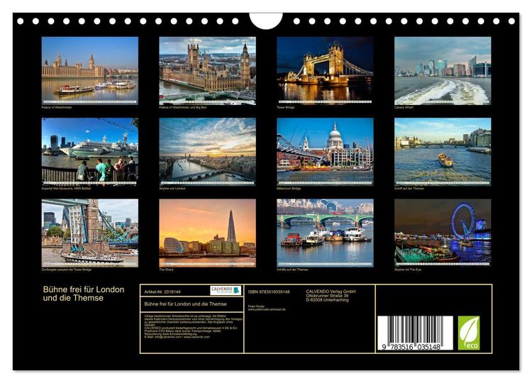 Produktbild: B&uuml;hne frei f&uuml;r London und die Themse (Wandkalender 2026 DIN A4 quer), CALVENDO Monatskalender
