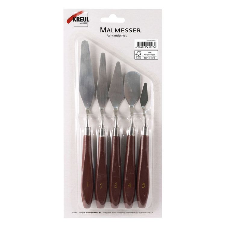Produktbild: KREUL Malmesser 5er Set mit Metallklingen & Holzgriffen