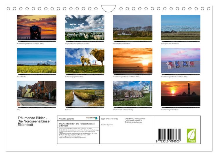 Produktbild: Tr&auml;umende Bilder - Die Nordseehalbinsel Eiderstedt (Wandkalender 2026 DIN A4 quer), CALVENDO Monatskalender