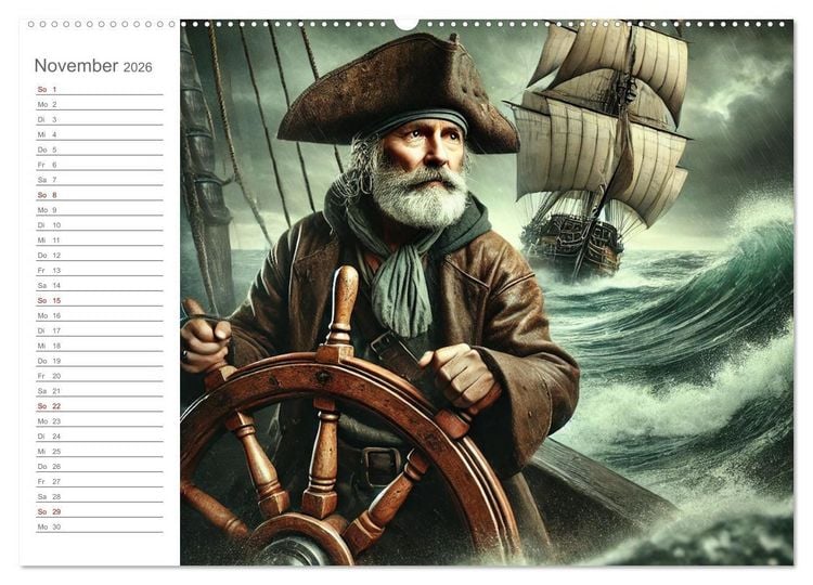 Produktbild: KI Piraten - Abenteuer der Seer&auml;uber auf hoher See (hochwertiger Premium Wandkalender 2026 DIN A2 quer), Kunstdruck in Hochglanz