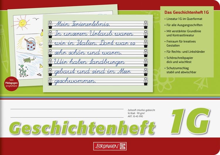 Produktbild: Brunnen Geschichtenheft A5quer Lin1G 16Bl