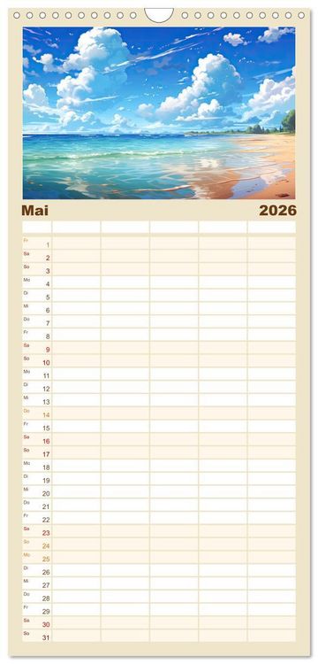 Produktbild: Familienplaner 2026 - Inspirierende Str&auml;nde mit 5 Spalten (Wandkalender, 21 x 45 cm) CALVENDO