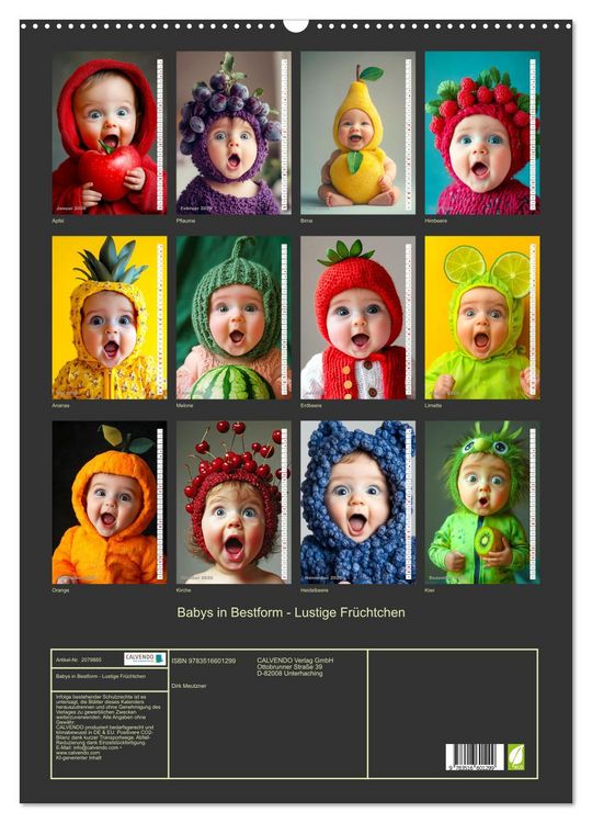 Produktbild: Babys in Bestform - Lustige Fr&uuml;chtchen (Wandkalender 2026 DIN A2 hoch), CALVENDO Monatskalender