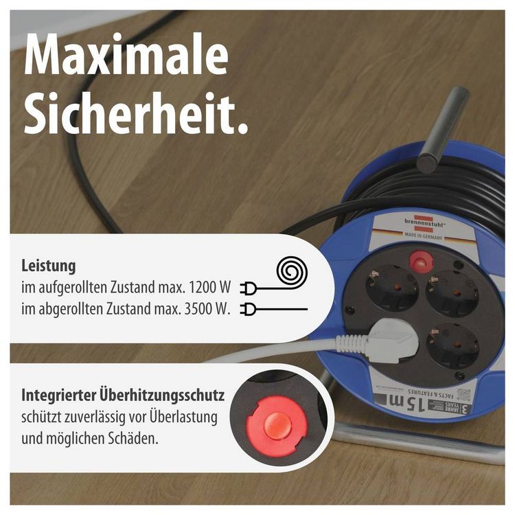 Produktbild: Brennenstuhl 1079180004 Kabeltrommel 15m Schwarz Schutzkontakt-Stecker