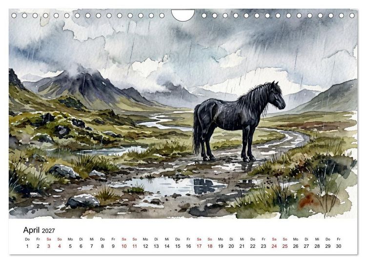 Produktbild: Magie der Islandpferde im Aquarellstil (Wandkalender 2027 DIN A4 quer), CALVENDO Monatskalender