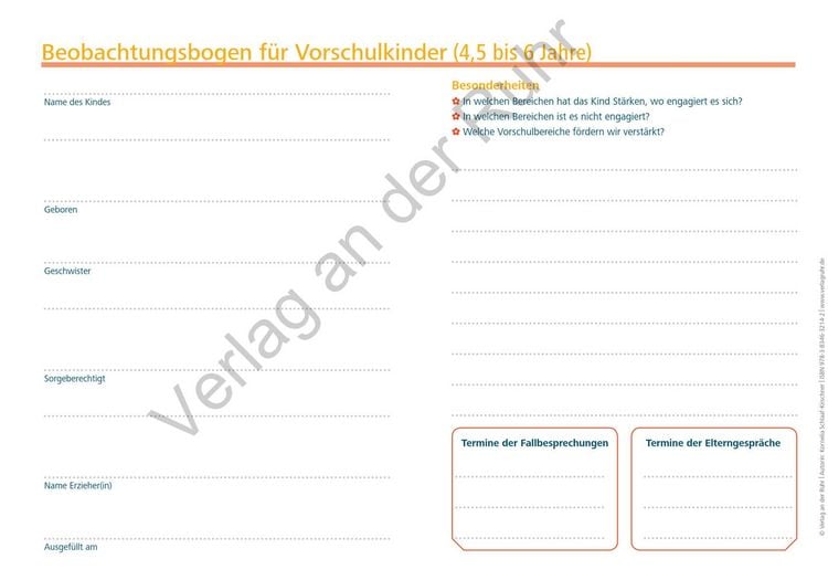 Produktbild: Der Beobachtungsbogen f&uuml;r Vorschulkinder