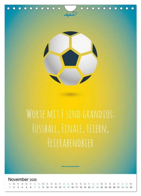 Produktbild: vollgeherzt: Der lustige Zitate-Wandkalender f&uuml;r Fu&szlig;ballfans und Sportbegeisterte! (Wandkalender 2026 DIN A4 hoch), CALVENDO Monatskalender