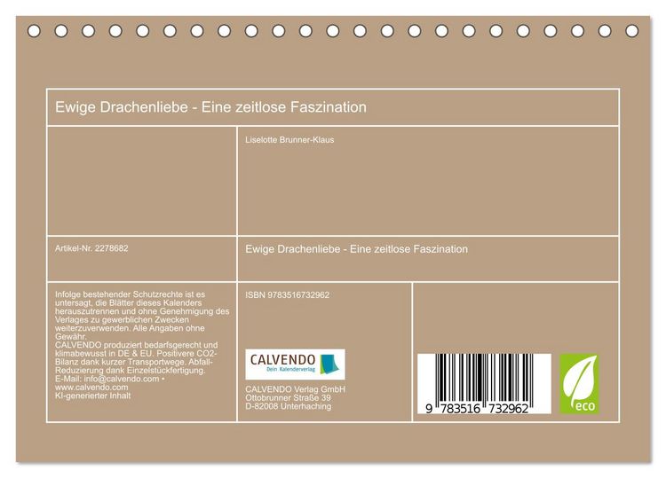 Produktbild: Ewige Drachenliebe - Eine zeitlose Faszination (Tischkalender 2026 DIN A5 quer), CALVENDO Monatskalender