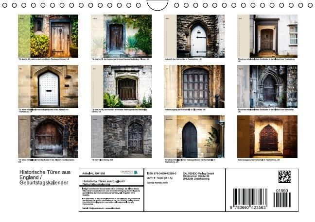 Produktbild: Historische T&uuml;ren aus England / Geburtstagskalender (Wandkalender immerw&auml;hrend DIN A4 quer)