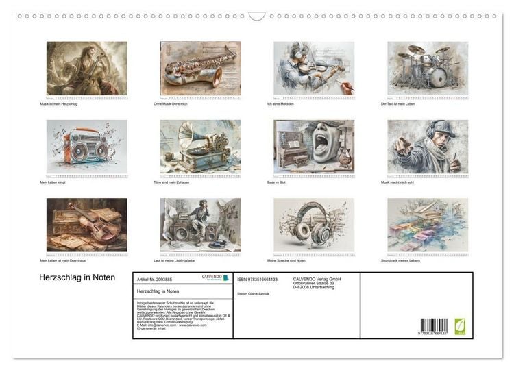 Produktbild: Herzschlag in Noten (Wandkalender 2026 DIN A2 quer), CALVENDO Monatskalender