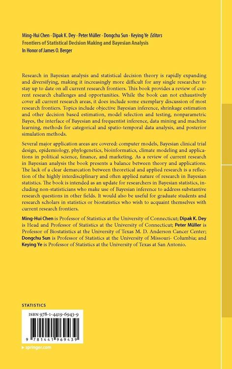 Produktbild: Frontiers of Statistical Decision Making and Bayesian Analysis