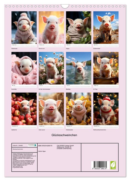 Produktbild: Gl&uuml;cksschweinchen (Wandkalender 2026 DIN A3 hoch), CALVENDO Monatskalender