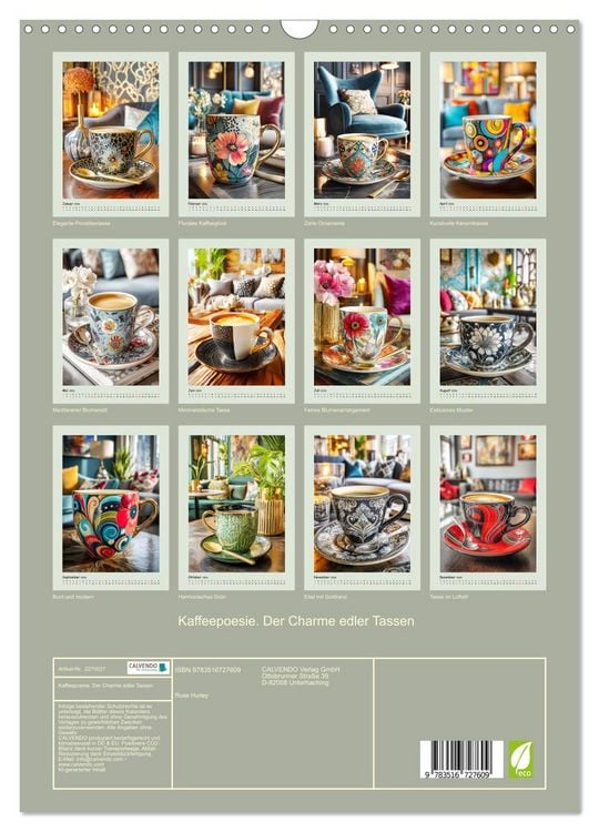 Produktbild: Kaffeepoesie. Der Charme edler Tassen (Wandkalender 2026 DIN A3 hoch), CALVENDO Monatskalender