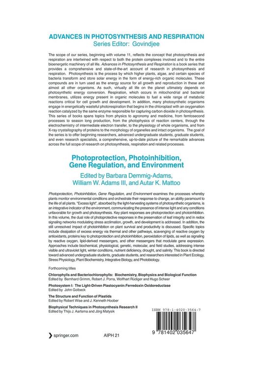 Produktbild: Photoprotection, Photoinhibition, Gene Regulation, and Environment