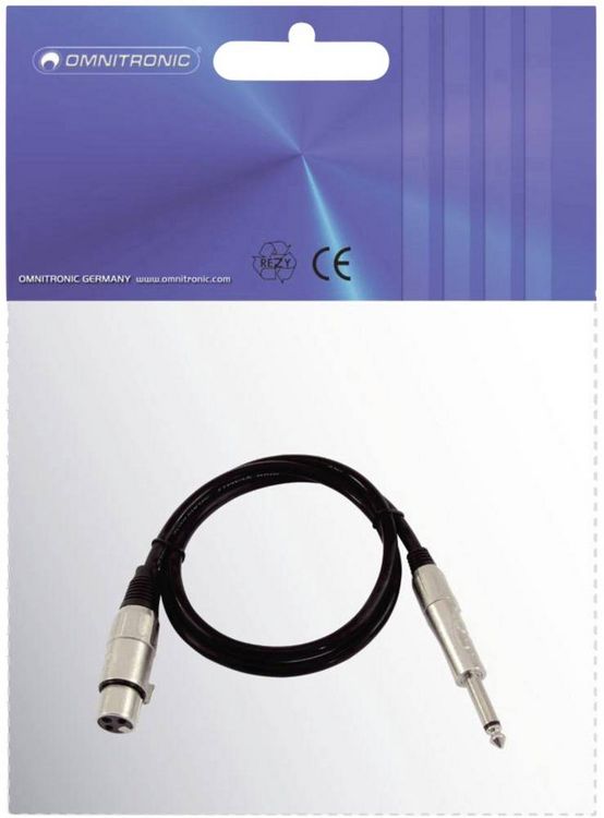 Produktbild: Omnitronic 3022516L XLR Adapterkabel [1x XLR-Buchse 3 polig - 1x Klinkenstecker 6.3 mm (mono)] 0.90 m Schwarz