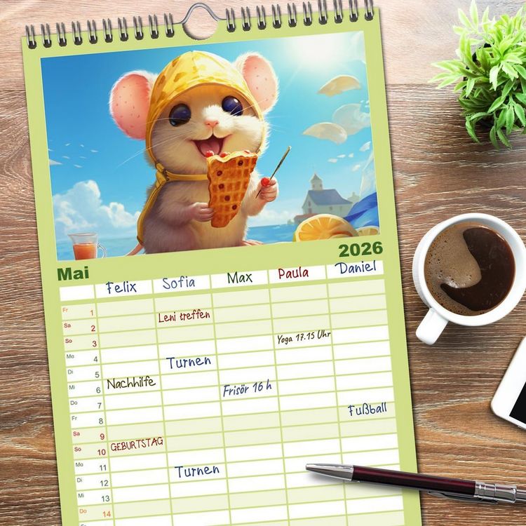 Produktbild: Familienplaner 2026 - Mausiges Spektakel. Zauberhafter Maus-Alltag mit 5 Spalten (Wandkalender, 21 x 45 cm) CALVENDO