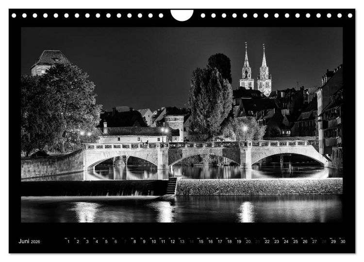 Produktbild: N&uuml;rnberg - Ansichten in schwarz und wei&szlig; (Wandkalender 2026 DIN A4 quer), CALVENDO Monatskalender