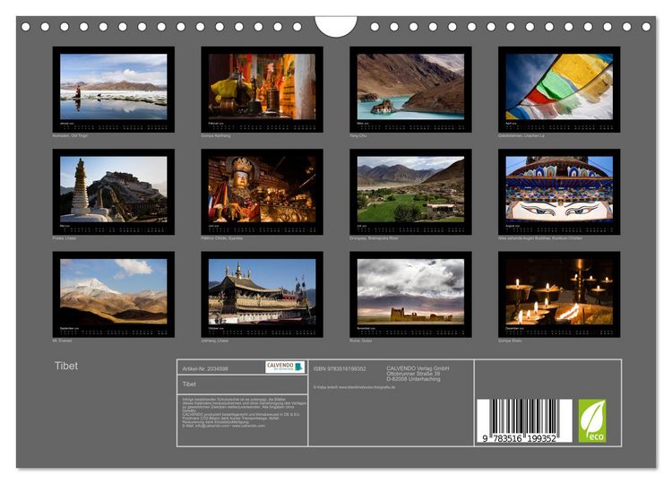 Produktbild: Tibet (Wandkalender 2026 DIN A4 quer), CALVENDO Monatskalender
