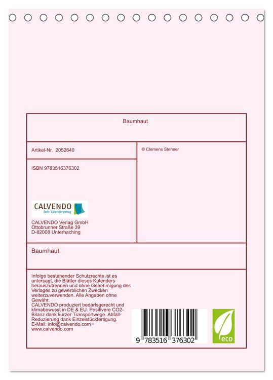 Produktbild: Baumhaut (Tischkalender 2026 DIN A5 hoch), CALVENDO Monatskalender