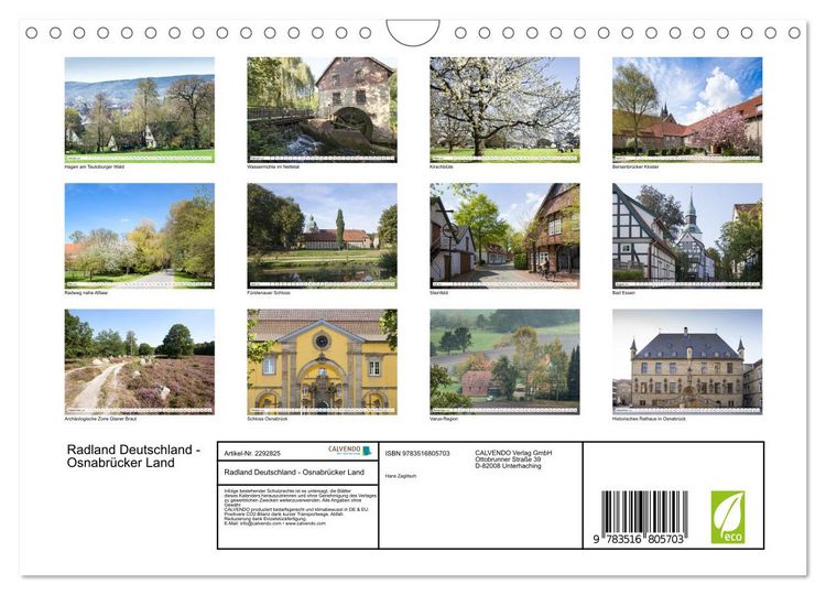 Produktbild: Radland Deutschland - Osnabr&uuml;cker Land (Wandkalender 2027 DIN A4 quer), CALVENDO Monatskalender