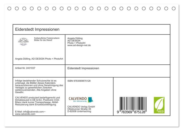 Produktbild: Eiderstedt Impressionen (Tischkalender 2027 DIN A5 quer), CALVENDO Monatskalender