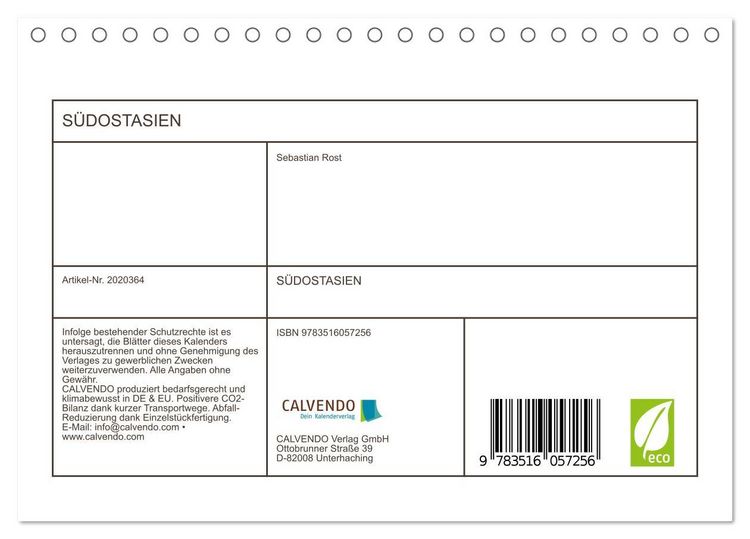 Produktbild: S&Uuml;DOSTASIEN (Tischkalender 2026 DIN A5 quer), CALVENDO Monatskalender