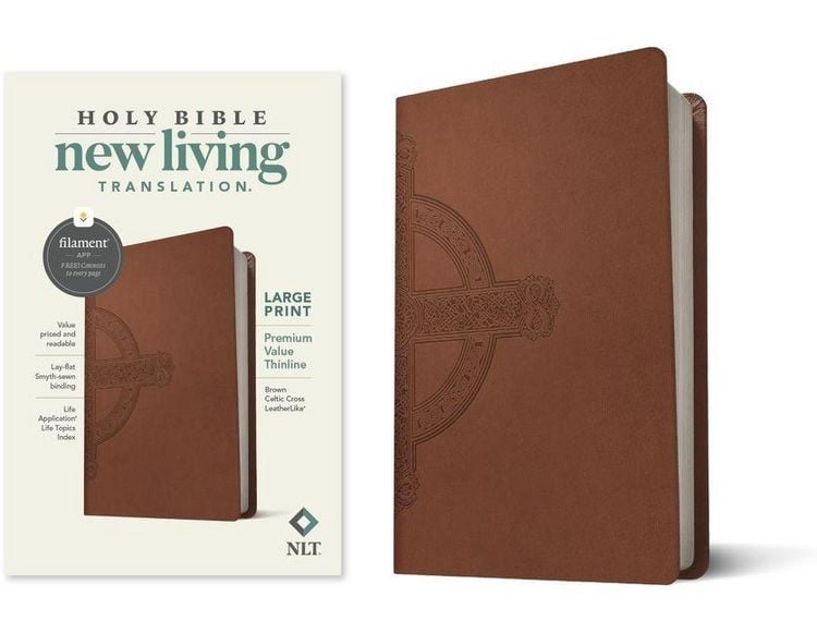 Produktbild: NLT Large Print Premium Value Thinline Bible, Filament Enabled (Leatherlike, Brown Celtic Cross)