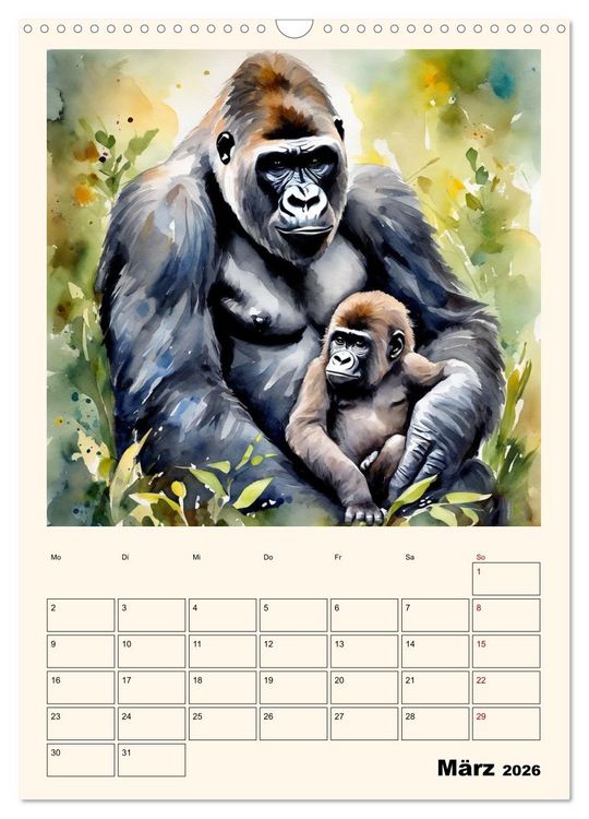 Produktbild: Schimpansen & Gorillas (Wandkalender 2026 DIN A3 hoch), CALVENDO Monatskalender