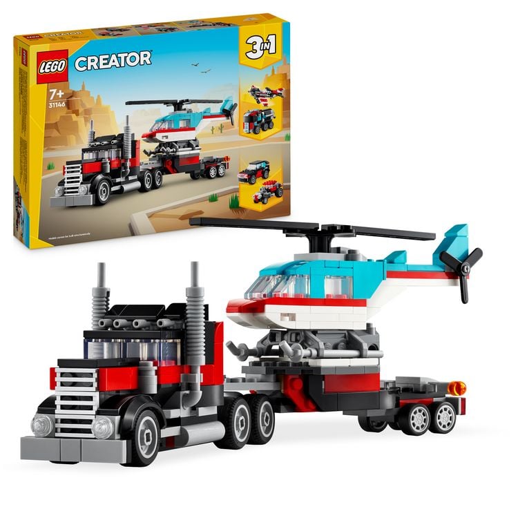 Produktbild: LEGO Creator 3in1 31146 Tieflader mit Hubschrauber, LKW-Spielzeug