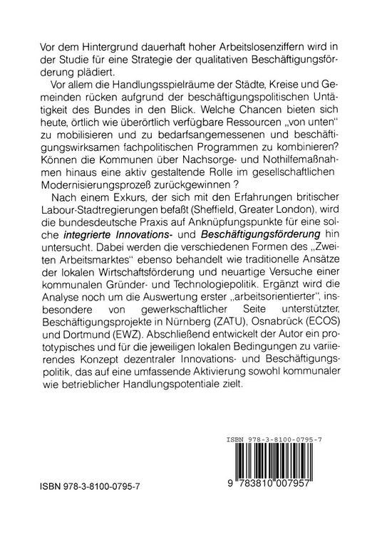 Produktbild: Kommunale Strategien gegen Massenarbeitslosigkeit