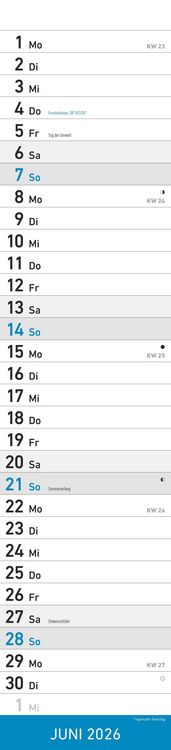 Produktbild: Streifenplaner BLAU 2026 - Streifenkalender - Wandplaner - Küchen-Kalender - 11,3x49,5