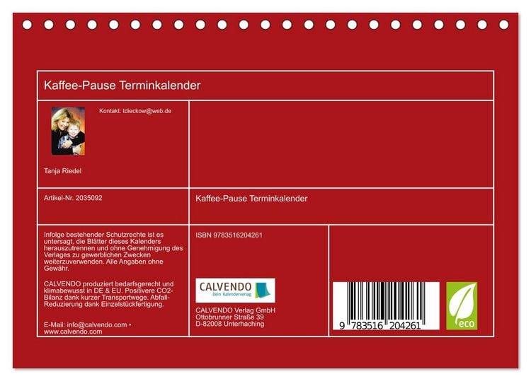 Produktbild: Kaffee-Pause Terminkalender (Tischkalender 2026 DIN A5 quer), CALVENDO Monatskalender