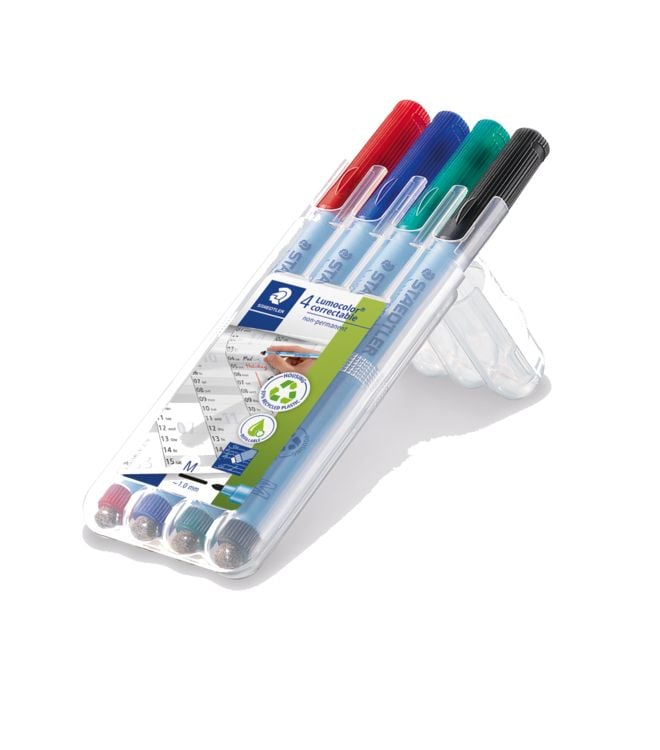 Produktbild: STAEDTLER Universalstift Lumocolor correctable 305 trocken abwischbar, blau M, 4er Set