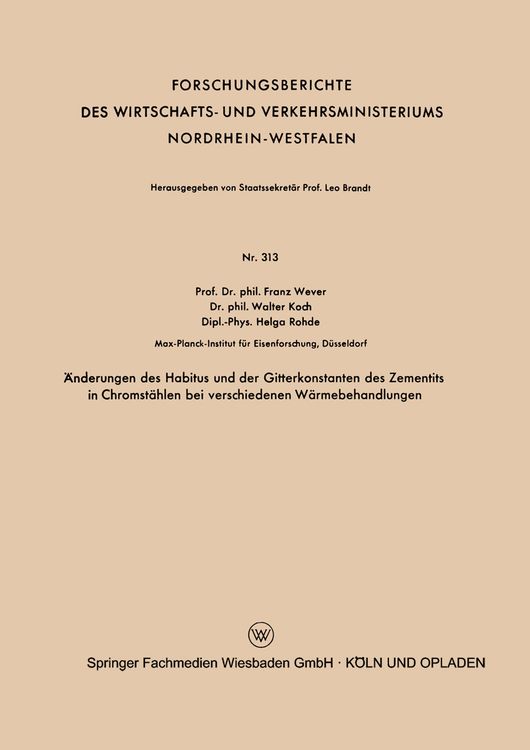 Produktbild: &Auml;nderungen des Habitus und der Gitterkonstanten des Zementits in Chromst&auml;hlen bei verschiedenen W&auml;rmebehandlungen