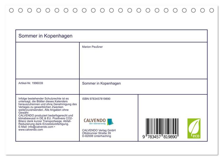 Produktbild: Sommer in Kopenhagen (Tischkalender 2026 DIN A5 quer), CALVENDO Monatskalender
