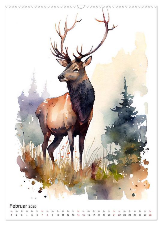 Produktbild: Waldtiere in Aquarell - Heimische Tierarten (Wandkalender 2026 DIN A2 hoch), CALVENDO Monatskalender